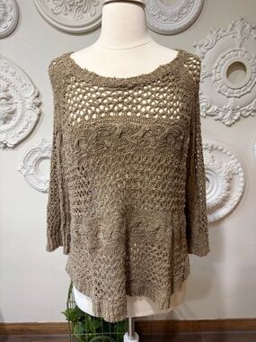 Millau Taupe Open-Knit Scoop-Neck Sweater